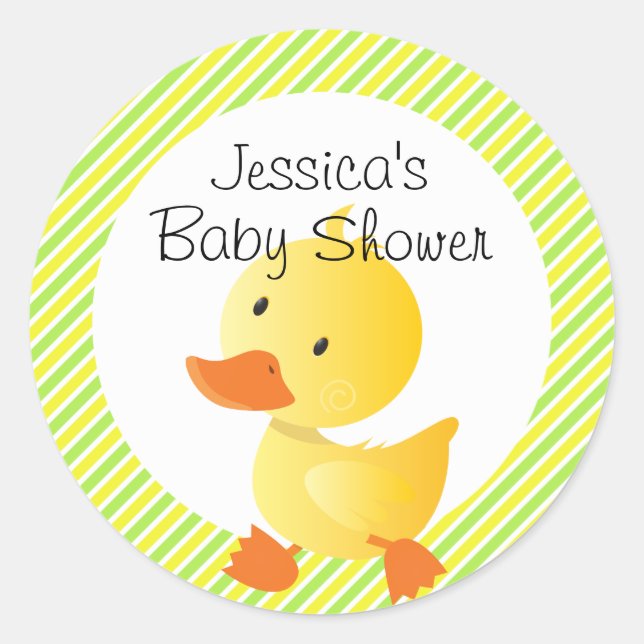 Cute Duckie and Stripes Personalized Classic Round Sticker (Front)