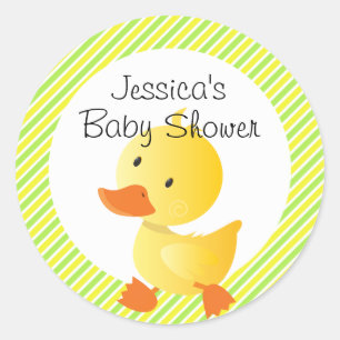 Cute Duckie and Stripes Personalized Classic Round Sticker
