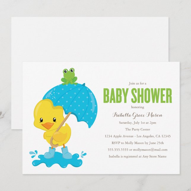 Cute Duckie Baby Shower Invitation (Front/Back)
