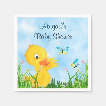 Cute Duckling And Butterflies Boy Baby Shower Napkins by TheCutieCollection at Zazzle