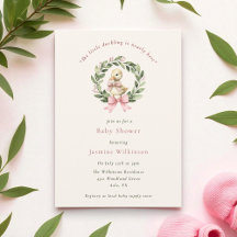 Cute Duckling Baby Shower Invitation with Pink Bow