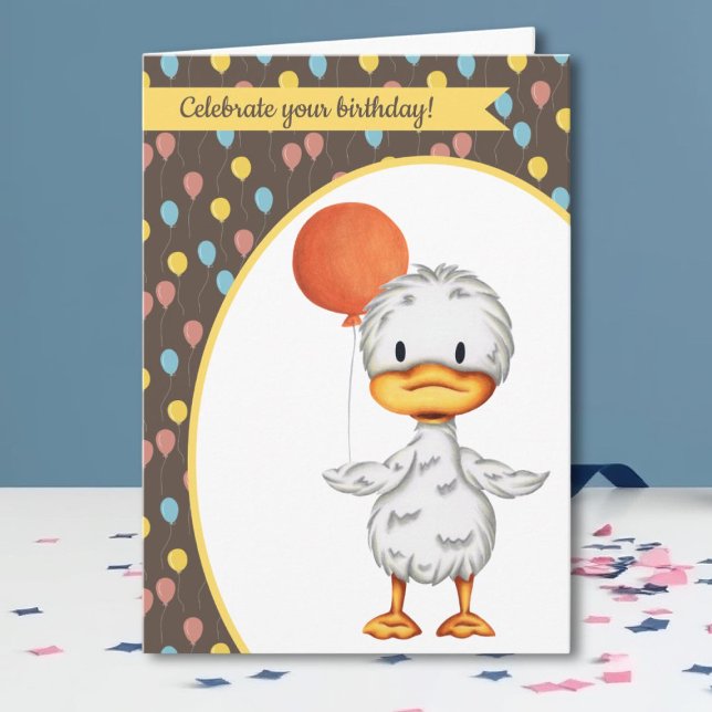 Cute Duckling Balloon Kids Birthday  Card (Creator Uploaded)