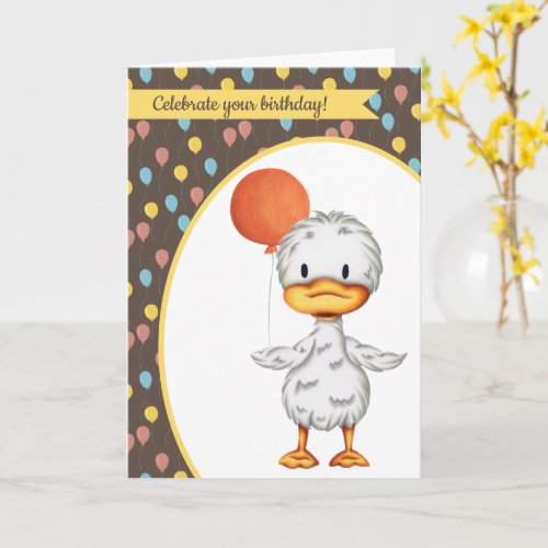 Cute Duckling Balloon Kids Birthday  Card