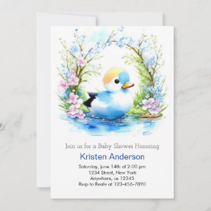 Cute Duckling Blue Boy Baby Shower Invitation