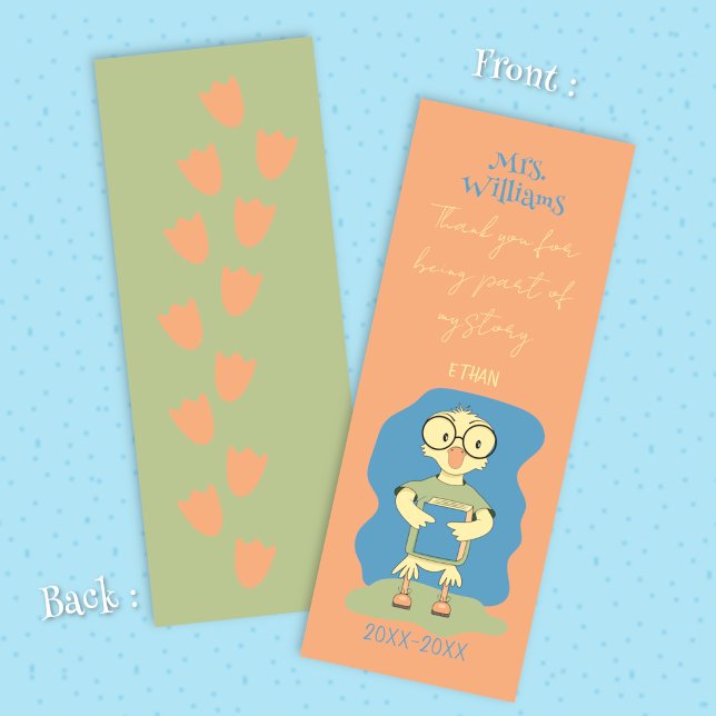 Cute Duckling Bookmark - Teacher Gift  (Cute duckling teacher's gift personalized bookmark (front and back))