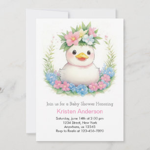 Cute Duckling Celebration Girl Baby Shower Invitation