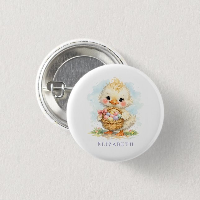 Cute Duckling Easter Egg Party Button (Front & Back)