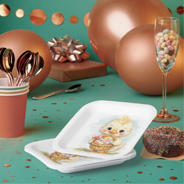 Cute Duckling Easter Egg Party Paper Plates (Multi)