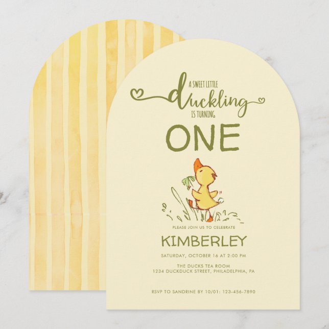 Cute Duckling First Birthday Party Invitation (Front/Back)