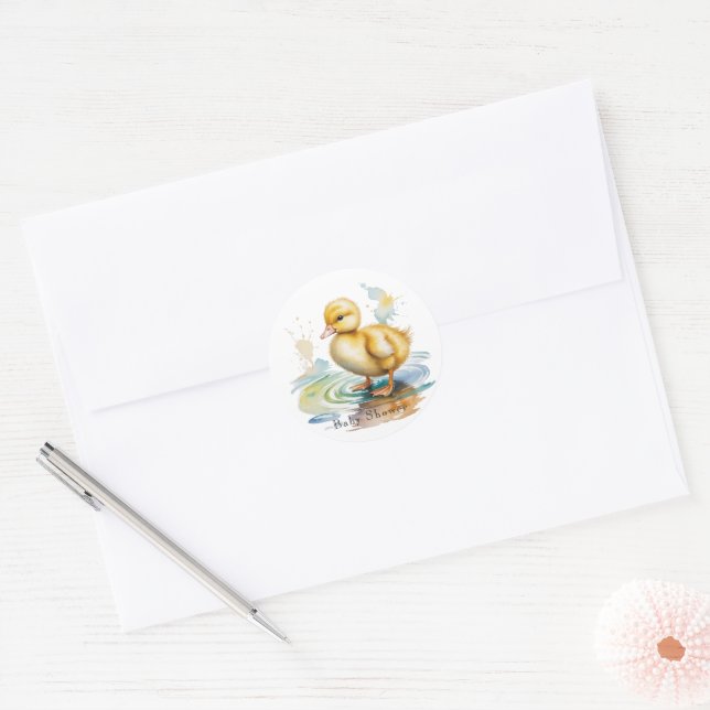 Cute Duckling Gender Neutral Baby Shower Classic Round Sticker (Envelope)