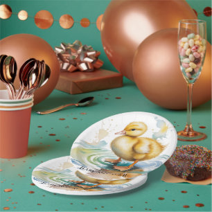 Cute Duckling Gender Neutral Baby Shower Paper Plates