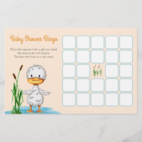 Cute Duckling in a Pond Baby Shower Bingo Card