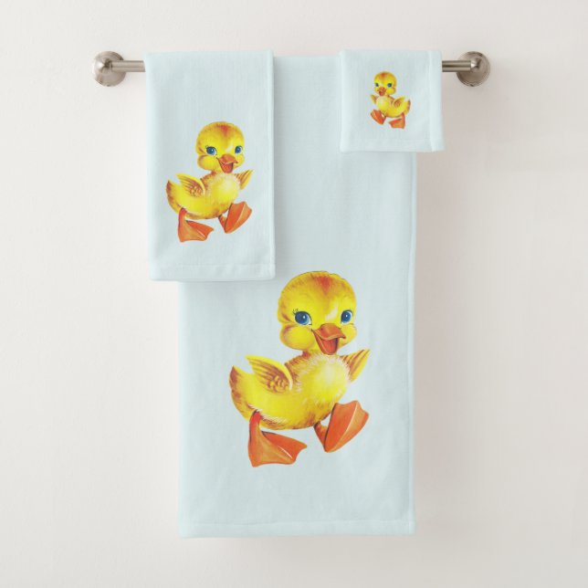 Cute Duckling on Light Baby Blue Bath Towel Set (Insitu)