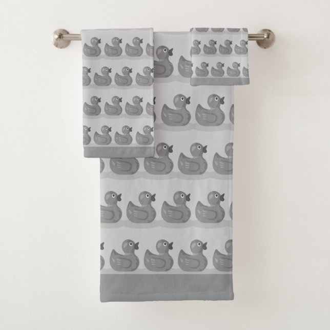 Cute Duckling Pattern on Light Silver Gray Bath Towel Set (Insitu)