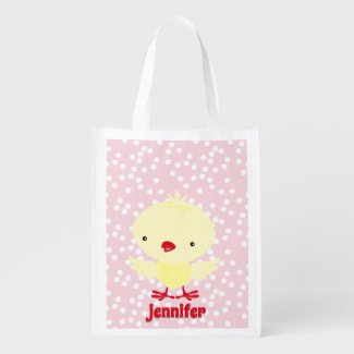 Cute Duckling, Personalized Yellow Easter Egg Hunt Grocery Bag