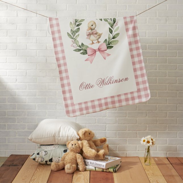 Cute Duckling Pink Gingham Baby Shower Baby Blanket (In Situ)