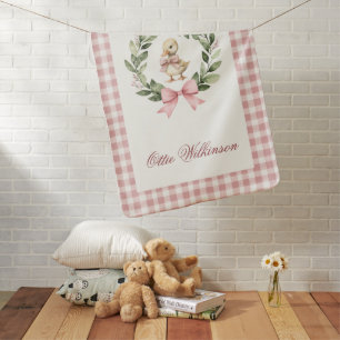 Cute Duckling Pink Gingham Baby Shower Blanket