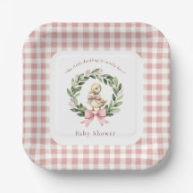 Cute Duckling Pink Gingham Baby Shower Plates