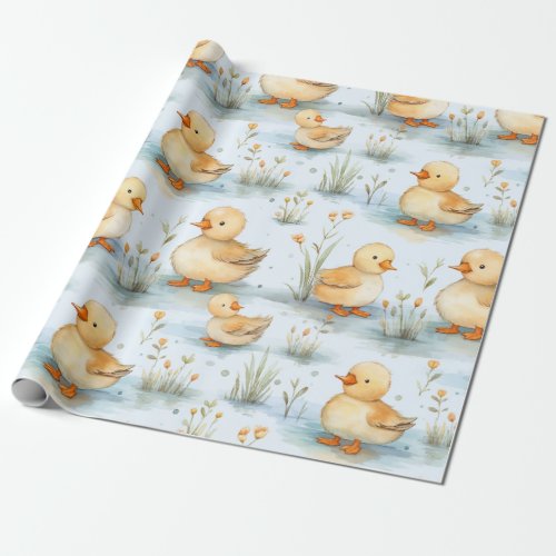 Cute Duckling Spring Baby Shower Gender Reveal  Wrapping Paper