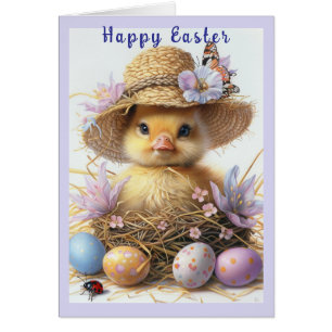 Cute Duckling Straw Hat Butterfly Ladybug Eggs Cards