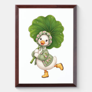 Cute Duckling with Leaf Umbrella – Whimsical Sprin Award Plaque