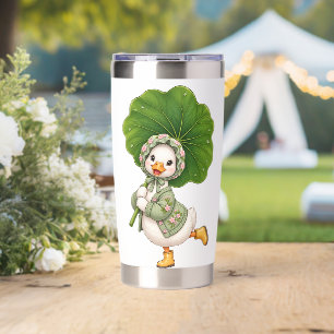 Cute Duckling with Leaf Umbrella – Whimsical Sprin Insulated Tumbler