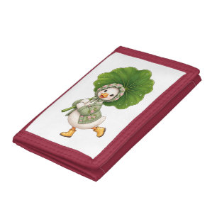 Cute Duckling with Leaf Umbrella – Whimsical Sprin Tri-fold Wallet