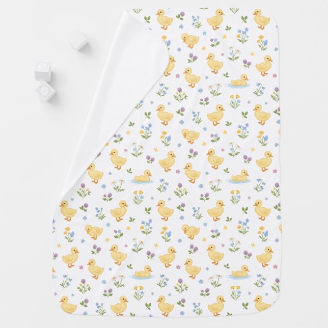 Cute Ducklings and Wildflowers Pattern Baby Blanket (In Situ)