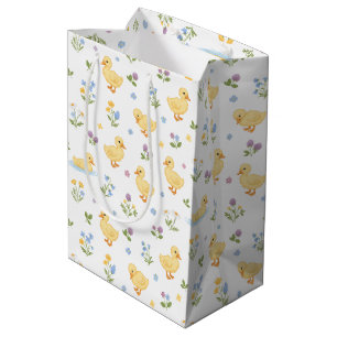 Cute Ducklings and Wildflowers Pattern Medium Gift Bag