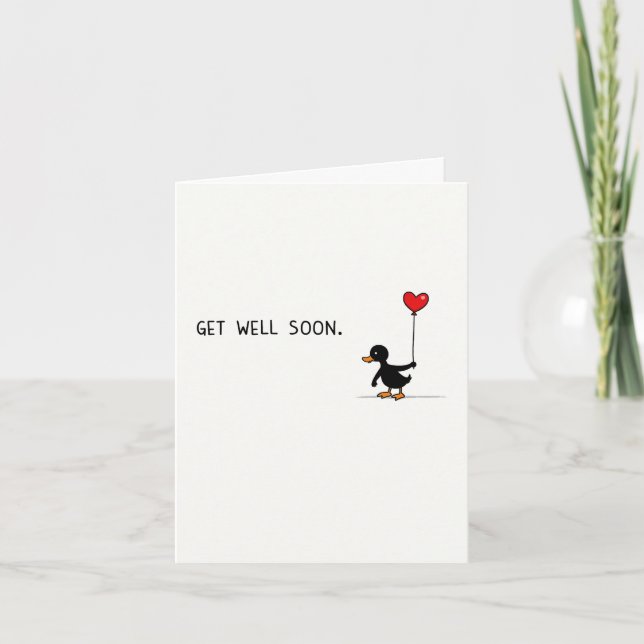 Cute Ducklings Get Well Soon Card with Heart (Front)