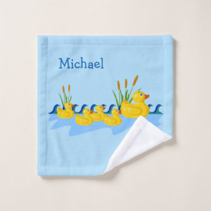 Cute Ducks Animals Baby Boy Shower Name Blue Wash Cloth