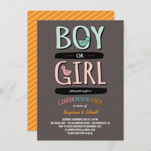 Cute Ducks Baby Boy or Girl Gender Reveal Party Invitation