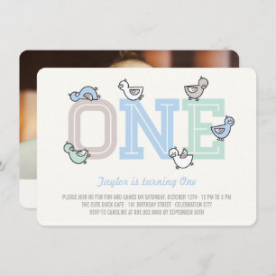 Cute Ducks Big One Boy 1st Birthday Party Invite