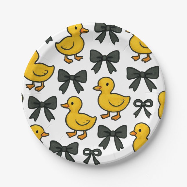 Cute Ducks & Bows Party Paper Plates (Front)