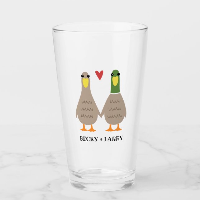 Cute Ducks Couple Holdindg Hands Personalized Glass (Front)