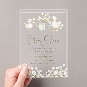 Cute Ducks & Daisies Baby Shower Acrylic Invitations