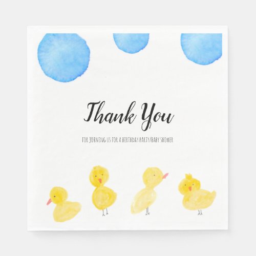 Cute Ducks Hand Watercolor Baby Shower Thank You  Napkins