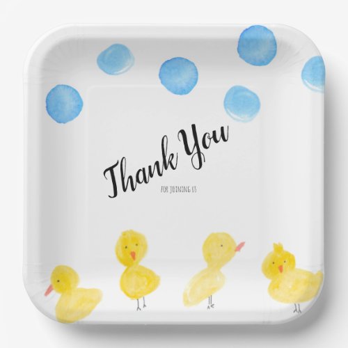 Cute Ducks Hand Watercolor Baby Shower Thank You   Paper Plates