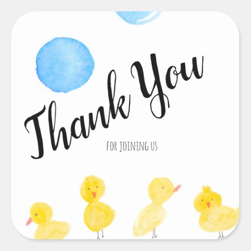 Cute Ducks Hand Watercolor Baby Shower Thank You   Square Sticker