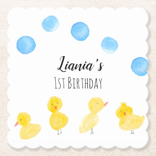 Cute Ducks Hand Watercolor Birthday Party  Paper Coaster