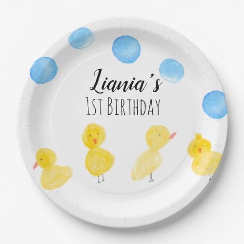 Cute Ducks Hand Watercolor Birthday Party Paper Plates