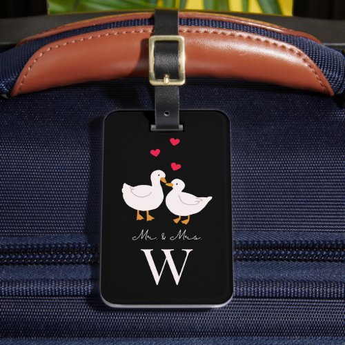 Cute Ducks Mr  Mrs Couple Newlywed Monogram Luggage Tag