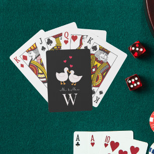 Cute Ducks Mr & Mrs Couple Newlywed Monogram Poker Cards