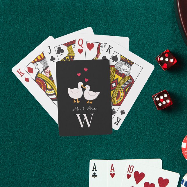 Cute Ducks Mr & Mrs Couple Newlywed Monogram Poker Cards (Creator Uploaded)