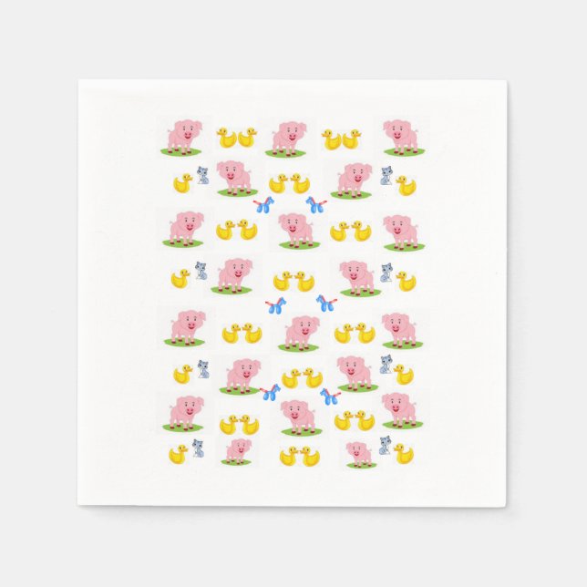 Cute Ducks & Pig Paper Napkin  (Front)