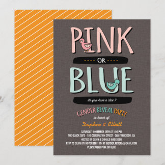 Cute Ducks Pink or Blue Baby Gender Reveal Party Invitation