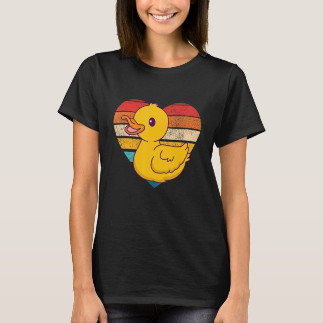 Cute Ducks Retro Heart Shape Vintage T-Shirt (Front)