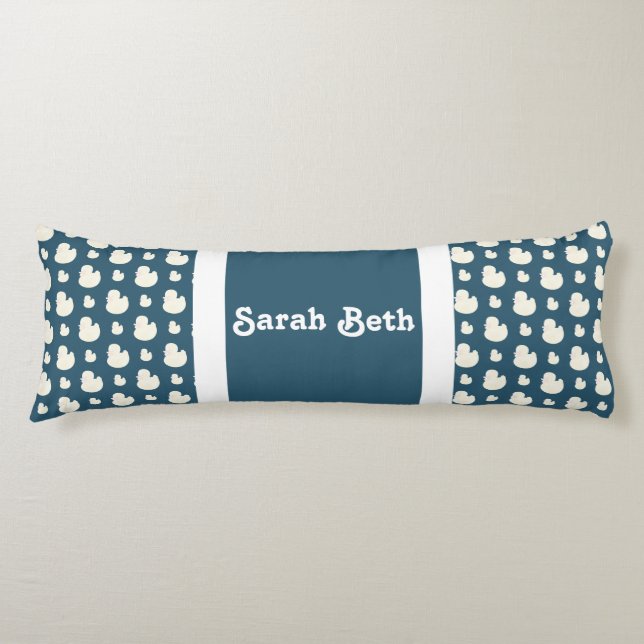 Cute Ducks, Slate Blue & White, Add your name Body Pillow (Front)