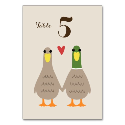 Cute Ducks Wedding  Happy Newlywed Couple Table Number