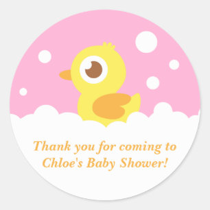 Cute Ducky in Bubble Bath for Girl Baby Shower Classic Round Sticker
